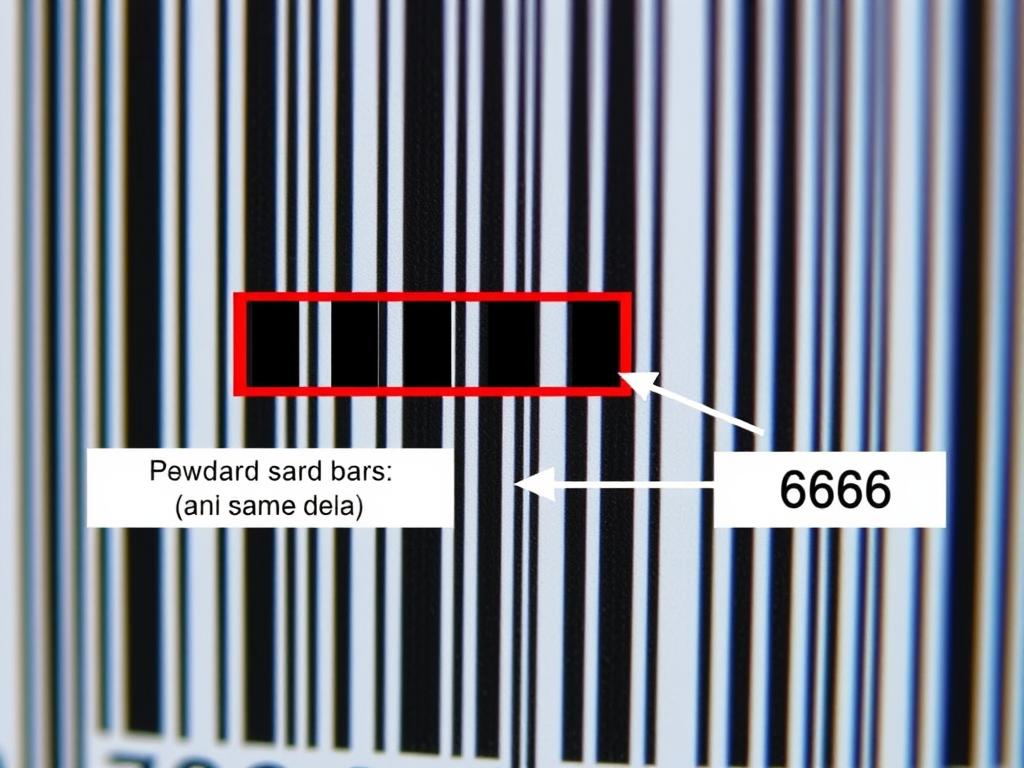 Kod kreskowy z zaznaczonymi liniami, które błędnie interpretowano jako 666