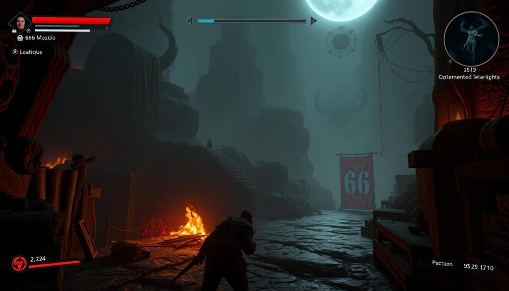 Scena z gry komputerowej wykorzystującej symbolikę liczby 666